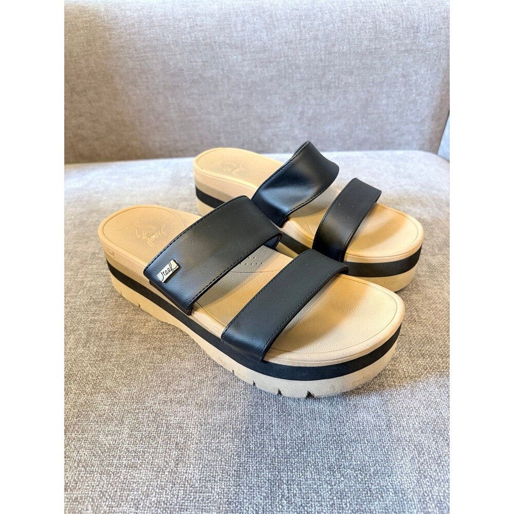 Reef Black double banded horizon black platform sandals size 9